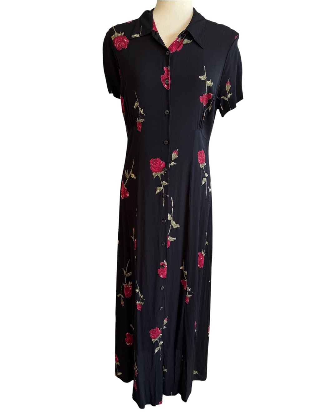 Vintage Karen Kane Rose Print Maxi Dress Whimsigoth Dark Romantic Size 14 Medium